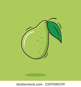 Vector whole Fresh Pear Fruit Icon With Leaf Cartoon Style On Green Background Vector Illustration