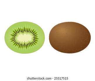 Vector of a whole kiwi fruit and a half kiwi fruit
