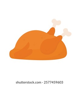 Vector of a whole roasted chicken with a white background and a flat cartoon design