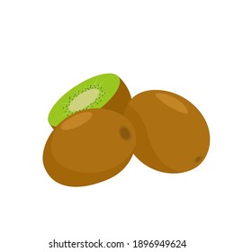 Vector whole and slice kiwi. Fruit illustration for farm market menu. Healthy food design