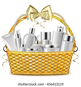 Vector Wicker Basket with Cosmetics