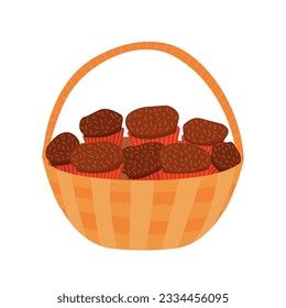 Cesta de mimbre vectorial con clíolo de muffins