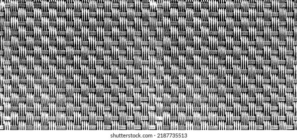 Vector wicker textured background. Handcraft woven texture. Retro woven pattern. Abstract halftone vector illustration. Overlay for interesting effect and depth. Black isolated on white. EPS10