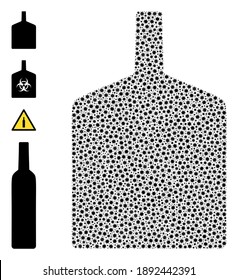 Composición del coronavirus del icono del frasco ancho del vector. El mosaico con grandes botellas está organizado con pequeños elementos virales del coronavirus. Se organiza una abstración para publicidad médica.