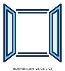 Vector Wide Opened Glass Window concept blue icon or symbol