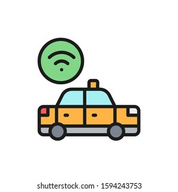 Vector Wi-Fi car, taxi wireless flat color line icon.