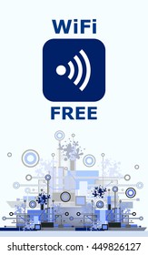 Vector : Wifi Free Sign With Square Style Icon on Hi-Tech Background