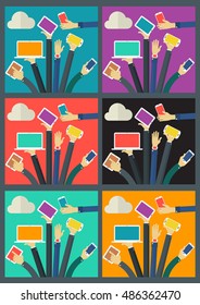 Vector WiFi Gadget Social Network concept banner. Flat style vector illustration online web banner