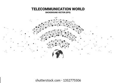 Vector wi-fi icon with globe center from Polygon dot connected line. Concept for world of telecommunication and mobile phone technology network.
