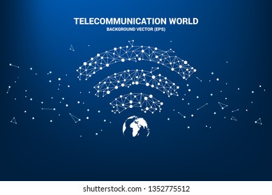 Vector wi-fi icon with globe center from Polygon dot connected line. Concept for world of telecommunication and mobile phone technology network.