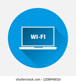  Vector Wi-Fi icon on blue background. Flat image Wi-Fi on computer with long shadow. Layers grouped for easy editing illustration. For your design.