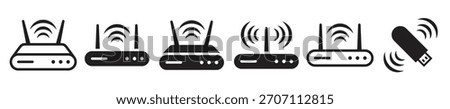 vector wifi modem icons set black on a white background