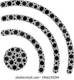 Vector wi-fi signal coronavirus mosaic icon designed for pharmacy posters. Wi-fi signal mosaic is designed with randomized covid pathogen icons.