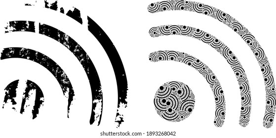 Vector wi-fi signal fractal is designed of scattered fractal wi-fi signal parts. Grunge wi-fi signal icon. Recursive mosaic for wi-fi signal.