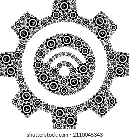Vector wifi smart gear icon collage. Wifi smart gear collage is designed of random recursive wifi smart gear elements. Recursion mosaic of wifi smart gear icon.