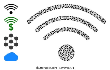 Vector wi-fi Quellsymbol covid-2019 Komposition. Wi-Fi-Source-Mosaik ist mit kleinen covid viralen Icons gebildet. Die Abstraktion ist für die Sperrung der Werbung konzipiert.
