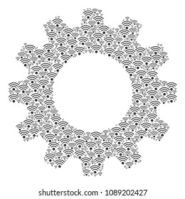 Vector Wi-Fi source icons are organized into cogwheel figure. Equipment design concept constructed of Wi-Fi source items.