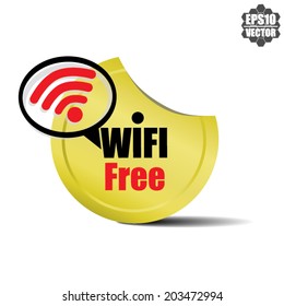 Vector: wifi symbol, free wifi  gold labels, stickers and icons.