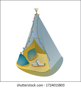 wigwam vectorial con iluminación y libros