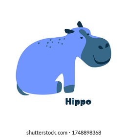 vector wild african animal cute hippo baby. hippopotamus child cartoon character. Modern simple illustration for paper clothes on white.