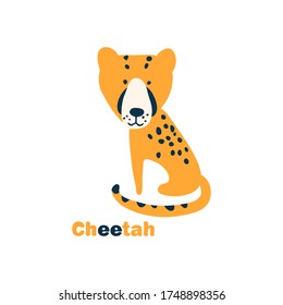vector wild african mammal animal cute cheetah baby. Big cat child with spots. Modern simple illustration for paper clothes on white.
