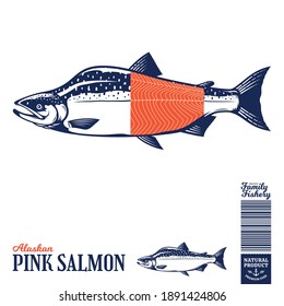 Vector wild Alaskan pink salmon fish illustration