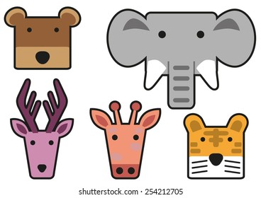 Vector wild animal head face cartoon rectangle illustration.