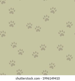Vector Wild Animal Paw Prints on Moss Green seamless pattern background. Perfect for fabric, scrapbooking and wallpaper projects.