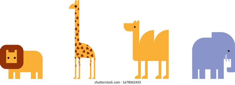 Vektorwilde Tiere, Zoo 
Löwengiraffe-Kamelelefant
