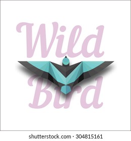 Vector wild bird. Illustration with text and blue bird.
