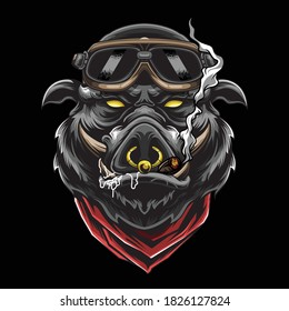 Vector Wild Boar Smoking Bikers Style 