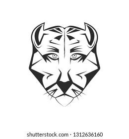 Vector wild cougar illustration. Wild cat, panther or mountain lion. Cartoon tattoo or mascot picture.