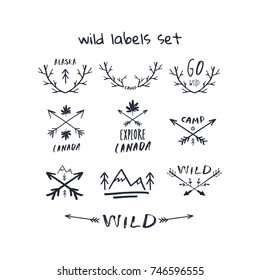 Vector wild labels set. Prints, logos, stickers, elements for design and other.