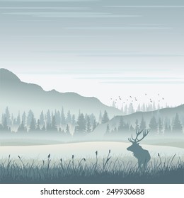 Vector wild moose in mountains