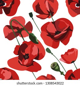 Vector wild red poppies. Surface design for interior decoration, printed issues, invitation cards