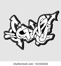 Vector wild style abstract graffiti piece. Crossing arrows