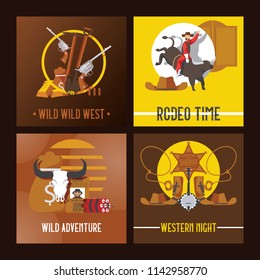 Vector wild west cowboy cards design. Templates good for print and web