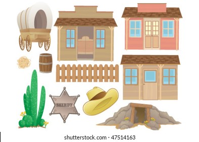 Vector Wild West Western Town Elements