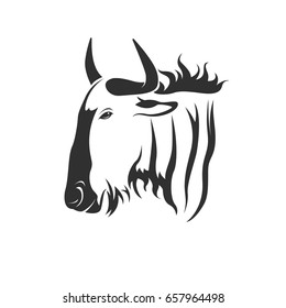 Vector of a wildebeest head on white background. Wild Animals.