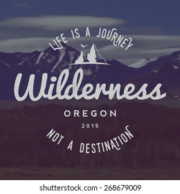 vector wilderness emblem. outdoor activity symbol with grunge texture on mountain landscape background