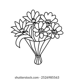 Ícone de flores silvestres vetoriais, imagem de ilustração de linhas finas botânicas, flores de arte de linhas botânicas, desenho minimalista de contorno de flor.