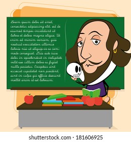Vector William Shakespeare Cartoon In A Classroom Scene