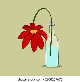Vector Wilted Flower on Bottle Glass 