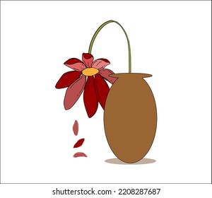 Vector Wilted Flower on Vas Isolated on a White Backgrounds 