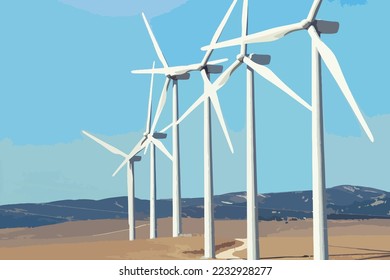 Vector of wind power plant. Symbol of environmental and ecology.