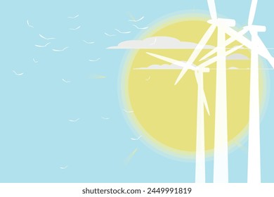 Vektorgrafik Windkraftanlagen und Sonne dahinter