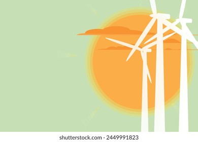 Vektorgrafik Windkraftanlagen und Sonne dahinter