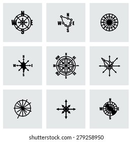 Vector Wind rose icon set on gray background