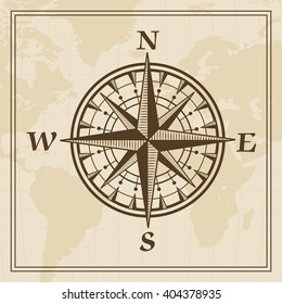 Vector Wind rose on a world map background