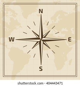 Vector Wind rose on a world map background